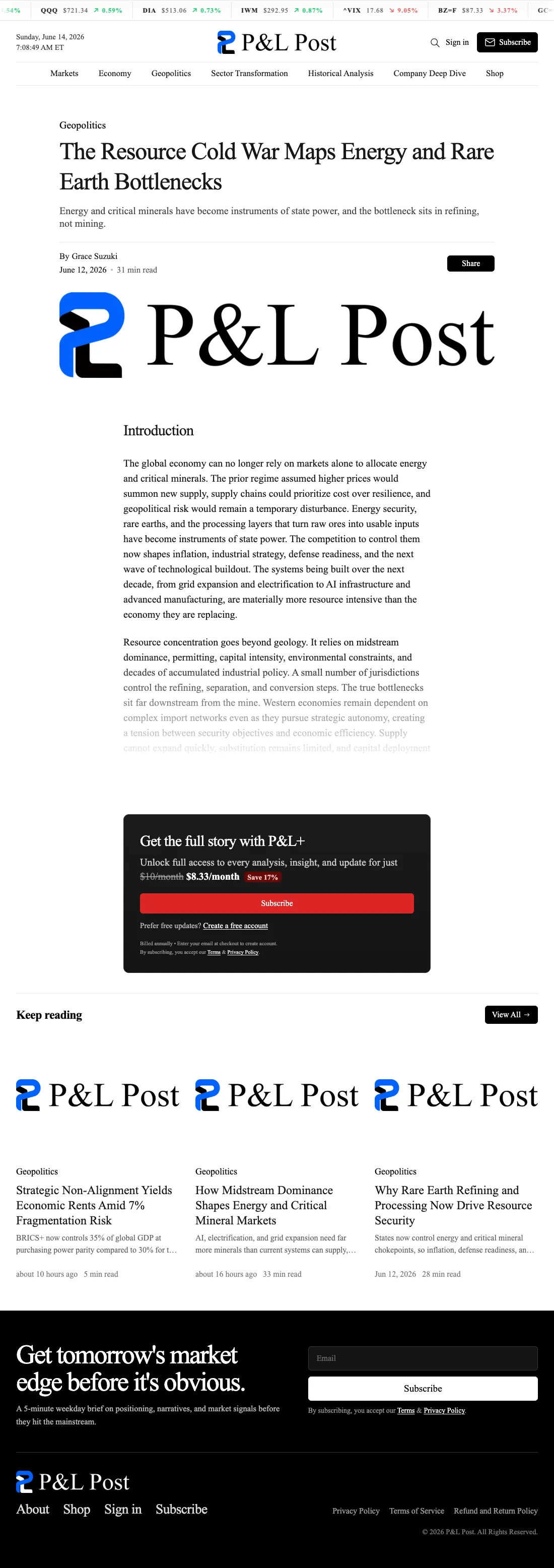 Screenshot of a P&L Post article page on desktop