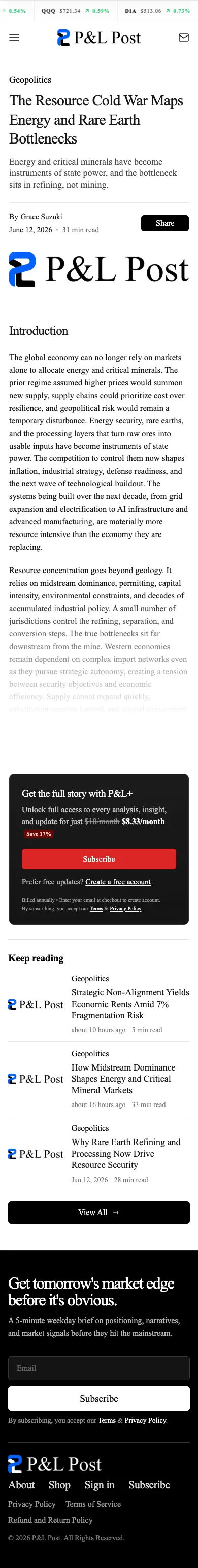 Screenshot of a P&L Post article page on mobile